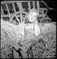 Miscellaneous Children: [boy seated on hay.]