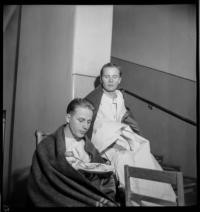 Air-Raid in Hospital. Eating after raid [Patients]