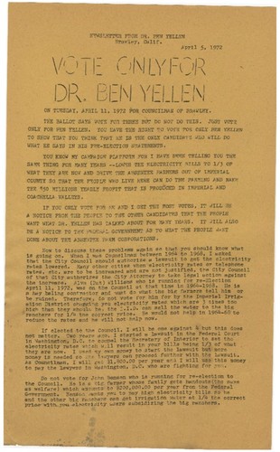 Vote only for Dr. Ben Yellen