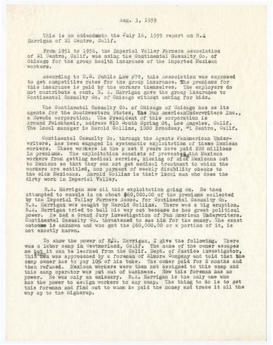 Addendum to July 16, 1959 report on Desert Growers Association