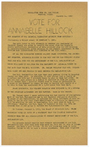 Vote for Annabelle Hillock for director of the Imperial Irrigation District from Division 3