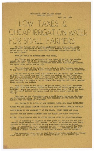 Low taxes and cheap irrigation water for small farmers
