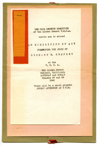 Invitation to exhibition of art of presenting the works of Richard W. Dempsey at the Y.W.C.A