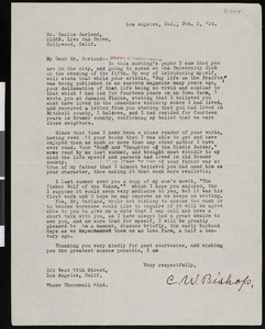 C.W. Bishop, letter, 1929-02-02, to Hamlin Garland