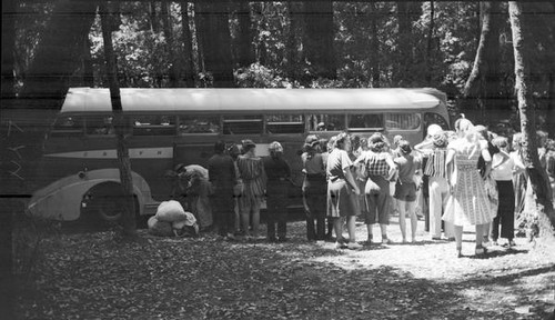 Group of women preparing to board a bus