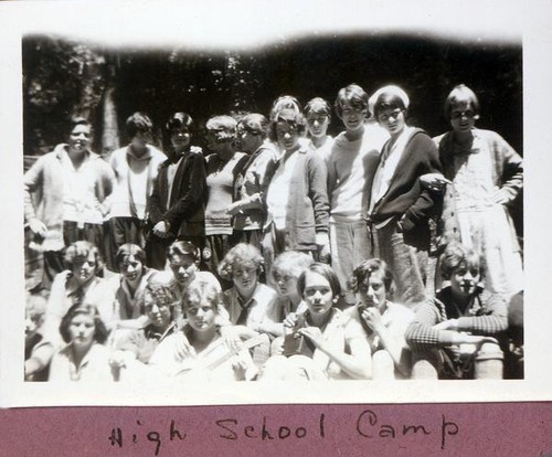 Outdoor group portrait of high school camp attendees