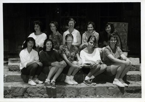 San Jose Y-Teens delegates sitting on stone steps