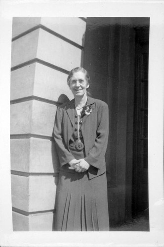 Unidentified woman wearing a corsage