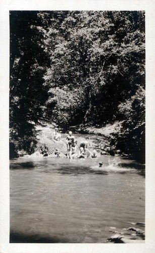 Swimmers at an outdoor swimming hole