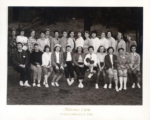 Group portrait of teenage girls at the Midwinter Camp Y-Teen conference