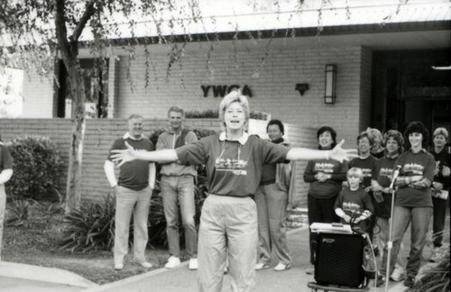 Woman preparing to lead a group in exercises