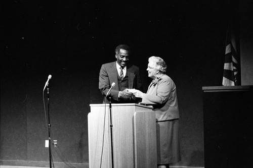 People at a podium