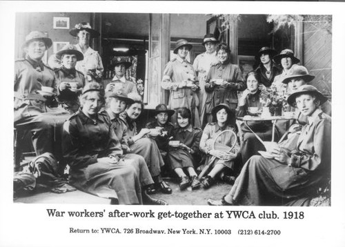 Wartime workers gathered in a YWCA parlor in New York City in 1918