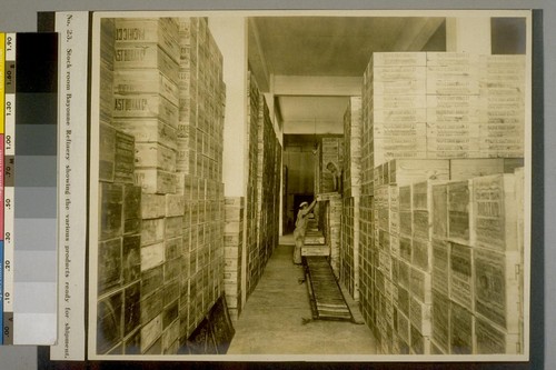 Stock room Bayonne Refinery showing the various products ready for shipment