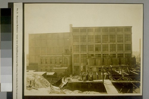 Bayonne Refinery - west view of building showing Glycerine Lye tanks in the foreground