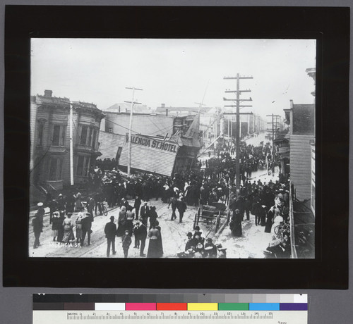 Valencia St. [Valencia St. Hotel after earthquake, before fire.]