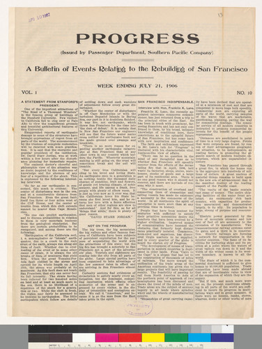 Journal of progress: A Bulletin of Events Relating to the Rebuilding of San Francisco: Vol. 1 No.10