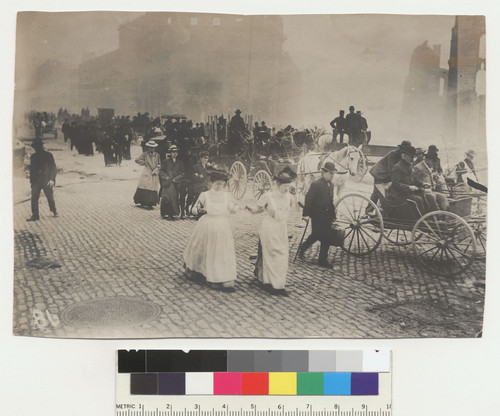 Fleeing from the flames. [No. 86.] [Refugees filing down Market St.]