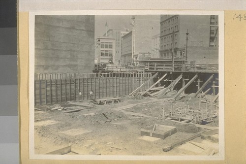 Framing concrete walls. S & H. Lachman Estate Bldg. S. W. corner Fremont & Market Sts. S. F. Picture taken June 1910. H. H. Hilp Jr