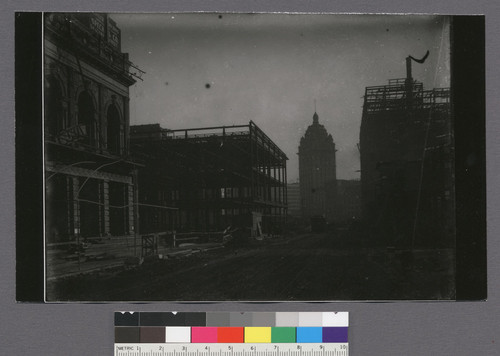 [View down O'Farrell St. toward Call Building. During reconstruction.]