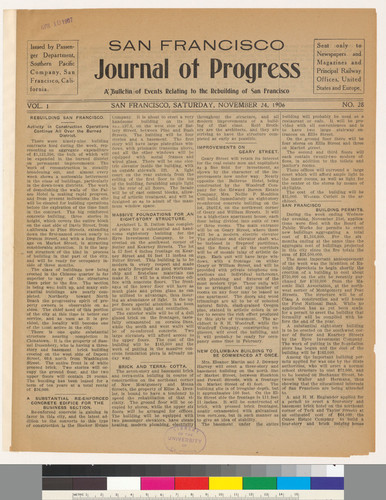 Journal of progress: A Bulletin of Events Relating to the Rebuilding of San Francisco: Vol. 1 No. 28