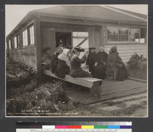 S.F. Red Cross and Relief, No. 2, Camp Ingleside Group at Door Sect, A. July 28 1907