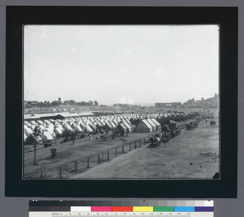 San Francisco fire. [Refugee camp at Fort Mason.]