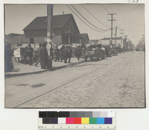 [Street scene, unidentified location. Relief area along sidewalk?]