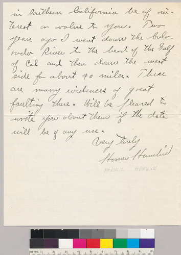 Letter to A.C. Lawson from Homer Hamlin in Yuma, Arizona: July 10, 1906