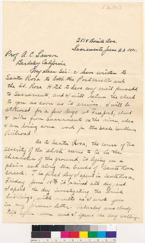 Letter to A.C. Lawson from Butler: June 22, 1906