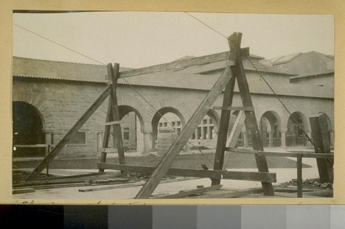 Showing method of taking up slack in rear check cables. [Stanford University.]