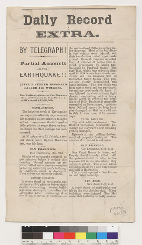 Extra. By telegraph! Partial accounts of the [1868] earthquake