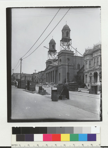 [Holy Cross Church and street kitchens along Eddy St.]