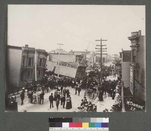 [Sunken Valencia St. Hotel after earthquake. Valencia St. between Eighteenth and Nineteenth Sts.]