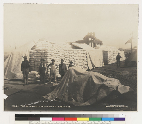 7600 sacks of flour for relief. May 10, 1906. [With armed guard.]