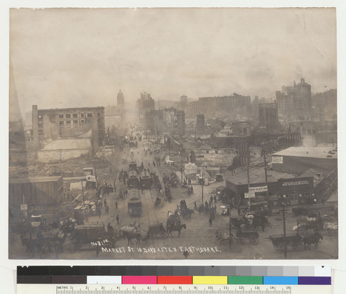 Market St. 10 days after earthquake. [No. 81] [View looking southwest from Ferry Building.]