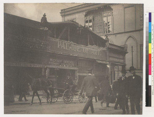 Post St. near corner of Montgomery. Boss Ruef at right. Masonic Temple, right background