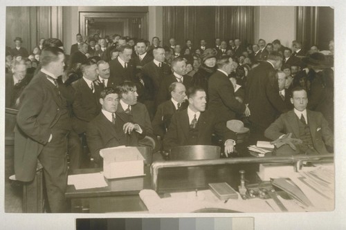 [Courtroom scene. Thomas Mooney Case, 1933? Photograph by C.V. Estey.]