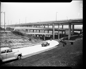 Four level freeway interchange near Los Angeles Civic Center, 1952