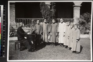 Students and teacher, David Hill Blind School, Wuhan, China, ca. 1937