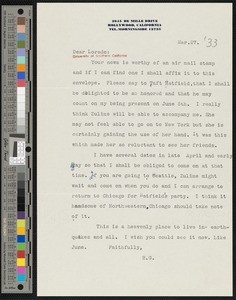 Hamlin Garland, letter, 1933-03-27, to Lorado Zodac Taft