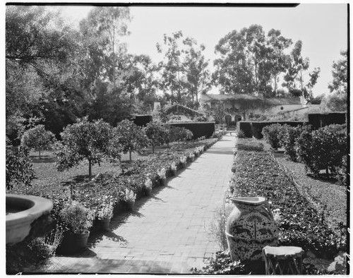 Heberton residence, garden with walkway, Montecito, 1930 — Calisphere