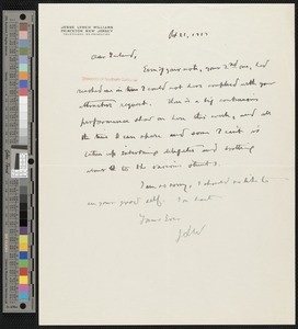 Jesse Lynch Williams, letter, 1913-10-21, to Hamlin Garland