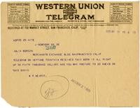 Telegram from William Randolph Hearst to Julia Morgan, May 26, 1925