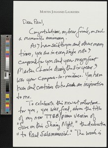 Lauridsen, letter, 2005?, to Salamunovich