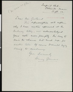 Henry James, letter, 1922-09-12, to Hamlin Garland