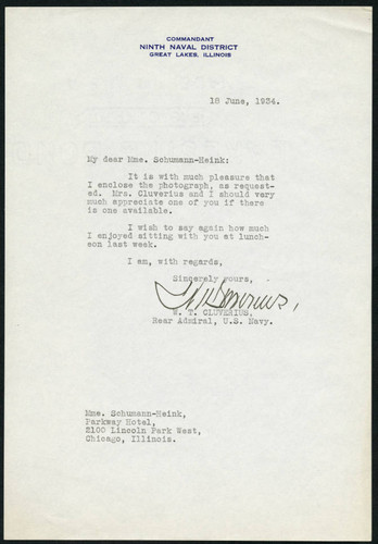 W. T. Cluverius letter to Schumann-Heink, 1934 June 18