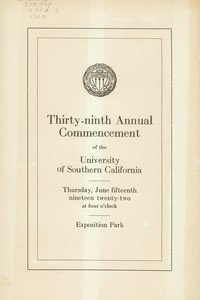 Commencement program, USC (39th: 1922: Exposition Park)