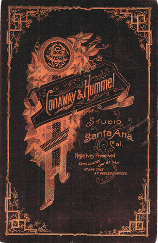 Cabinet photo advertising for Conaway & Hummel in Santa Ana, ca. 1890