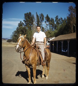 Man on horseback, Milner ranch, Ojai, Calif., ca. 1950s